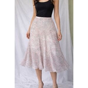 Women's Sheer Midi Skirt Pink Gray Paisley Flowy A-Line Lightweight Peasant 18